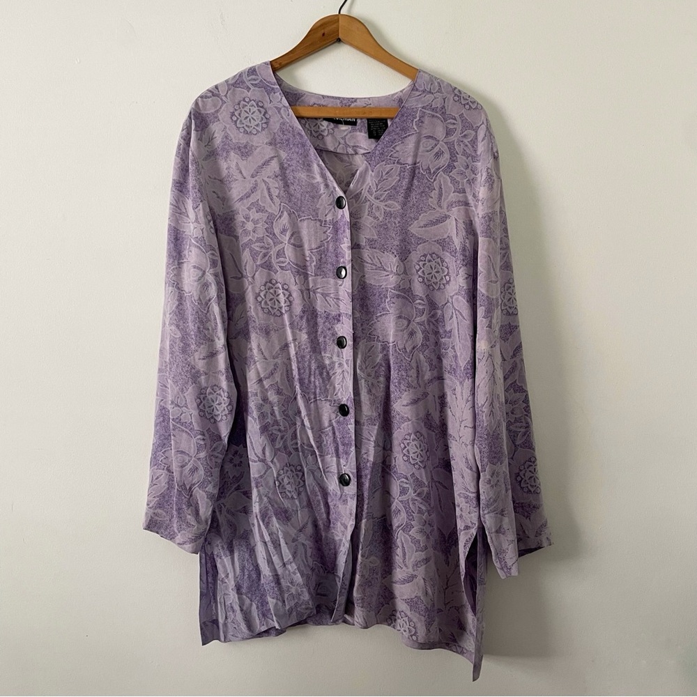 Vintage 90s Diane Gilman Purple Silk Floral Flowy Whimsy Fairycore Top Large
